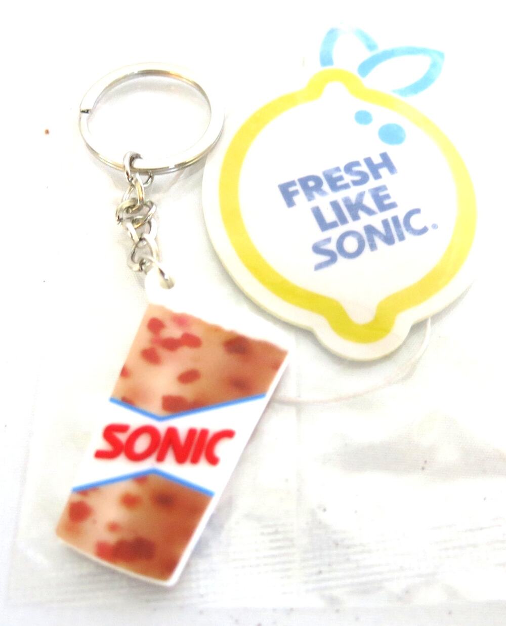 Sonic Drive In NEW Strawberry Lemonade Keychain and Air Freshener Promo Merch